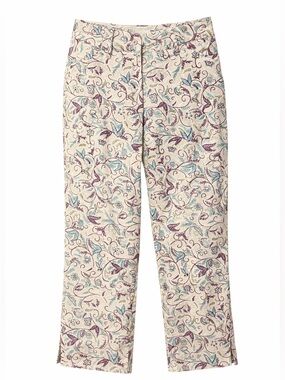 Express Floral Cropped Pants Size 3/4 Beige Pink Aqua Stretch Ankle